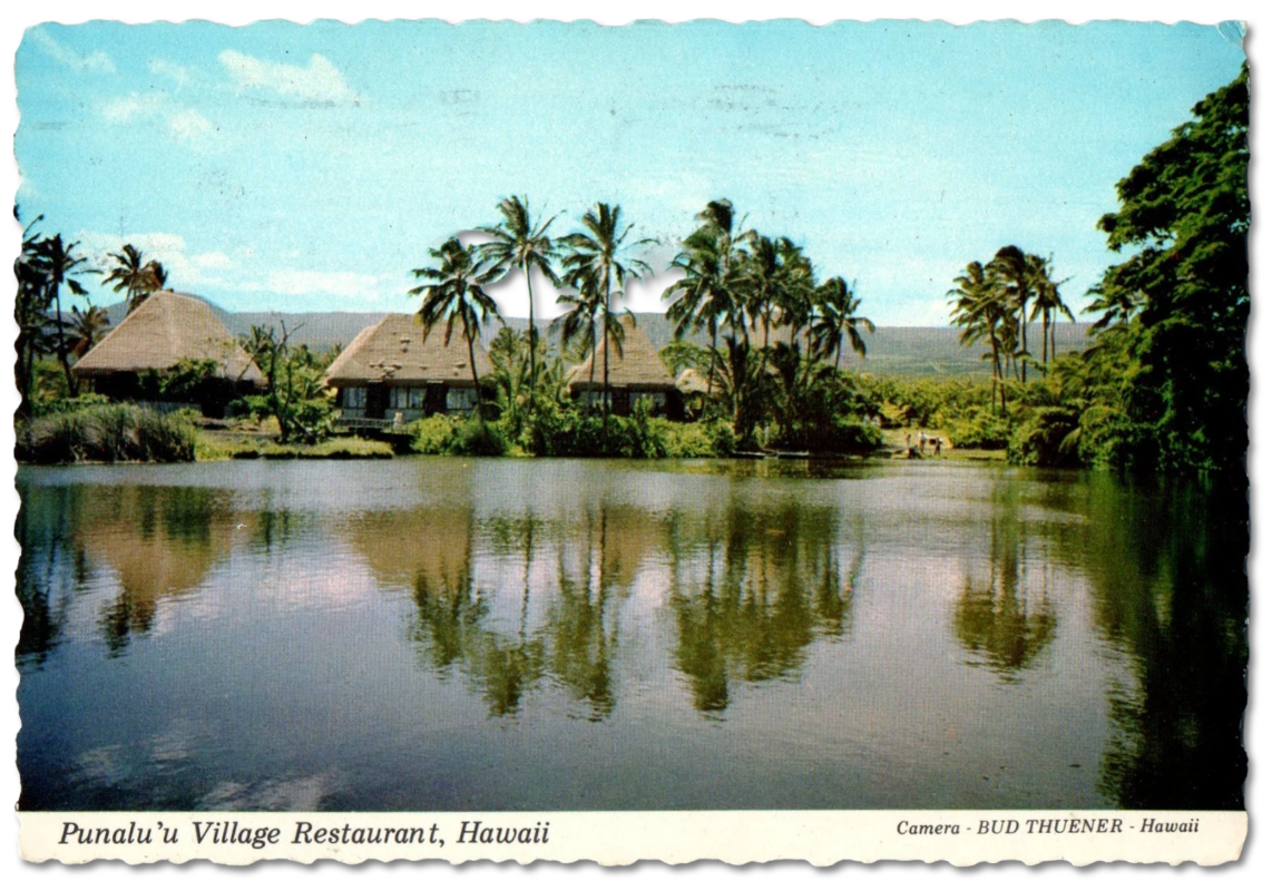 1980 Sands Beach Hawaii Vintage Postcard Punaluu Village Restaurant Scenic View 1
