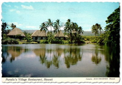 1980 Sands Beach Hawaii Vintage Postcard Punaluu Village Restaurant Scenic View 1
