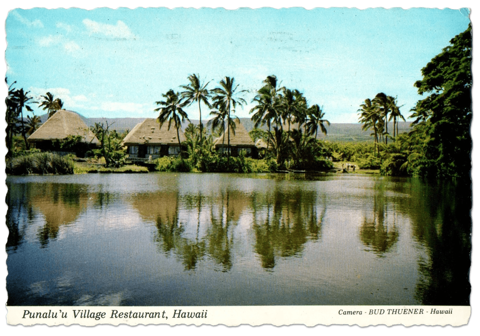 1980 Sands Beach Hawaii Vintage Postcard Punaluu Village Restaurant Scenic View copy